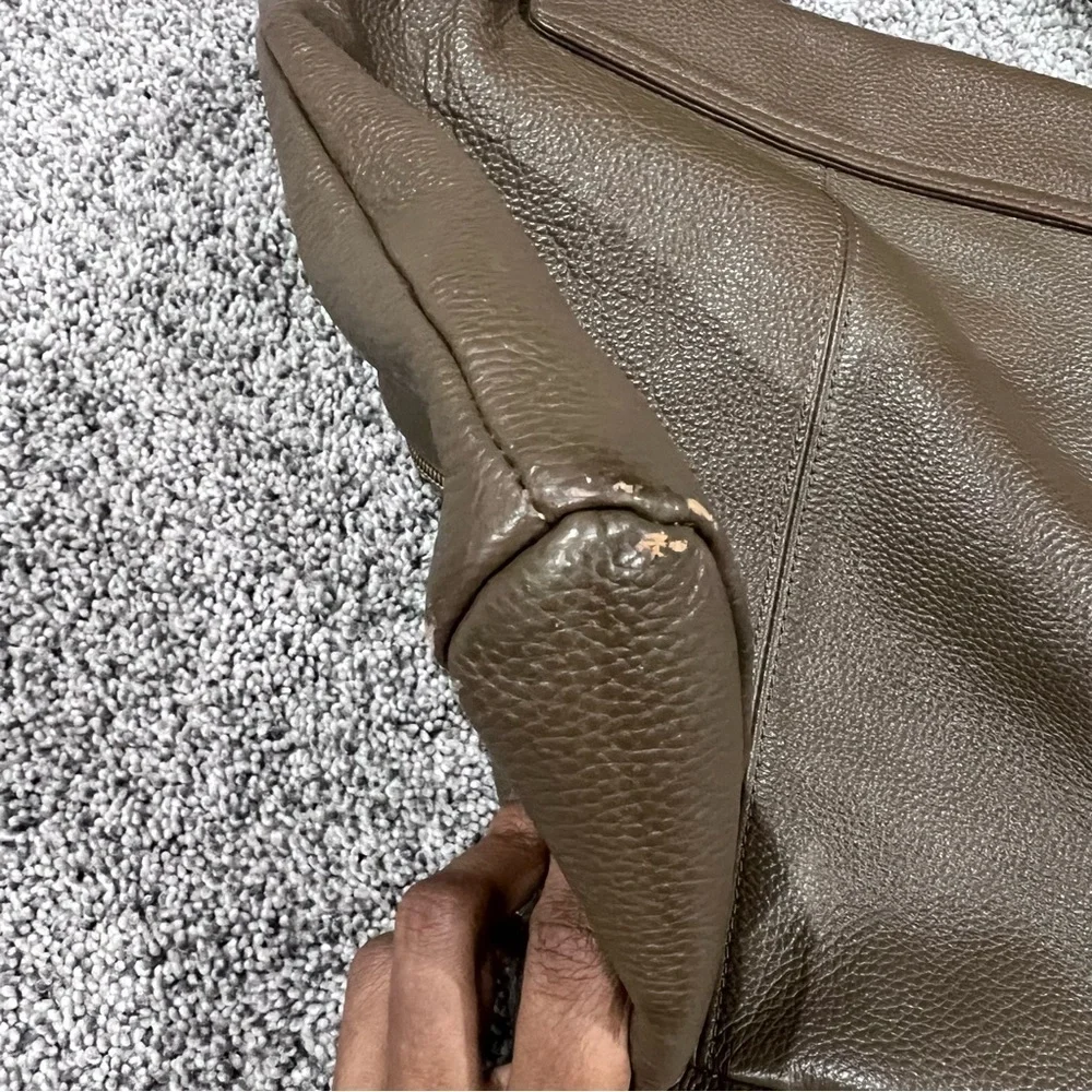 Onna Ehrlich Brown Green Genuine Leather Hobo Shoulder Bag Flap Close
